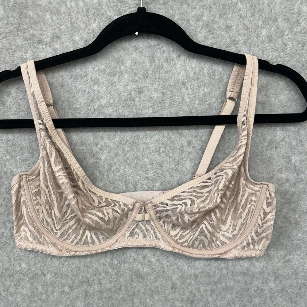 Adore Me 38D Bra Beige Plunge Underwire Back Closure Semi Sheer